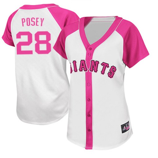 Women's Majestic San Francisco Giants Buster Posey Replica Pink White/  Splash Fashion Jersey